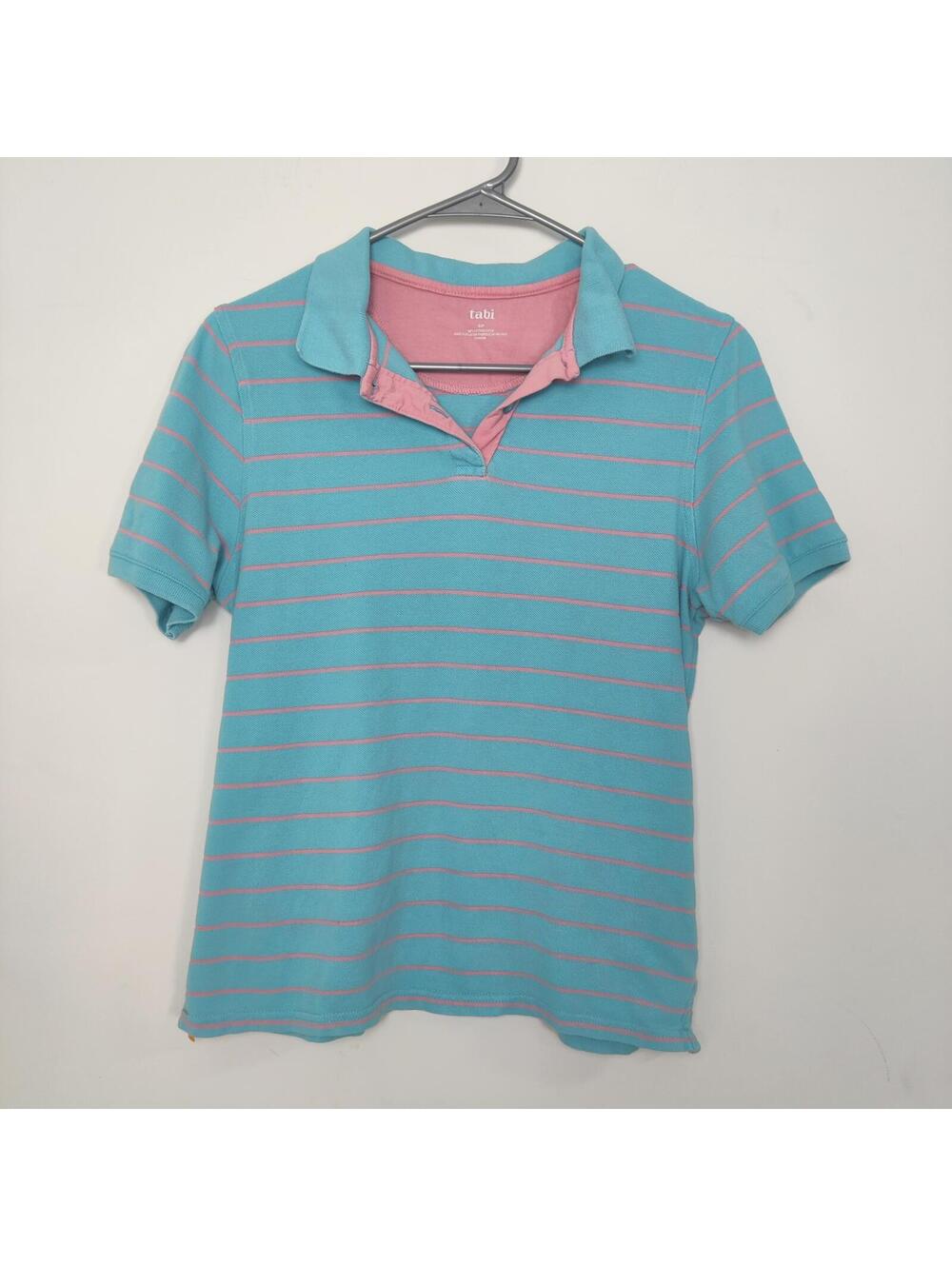 Tabi Turquoise Pink Striped Polo Shirt Size Small